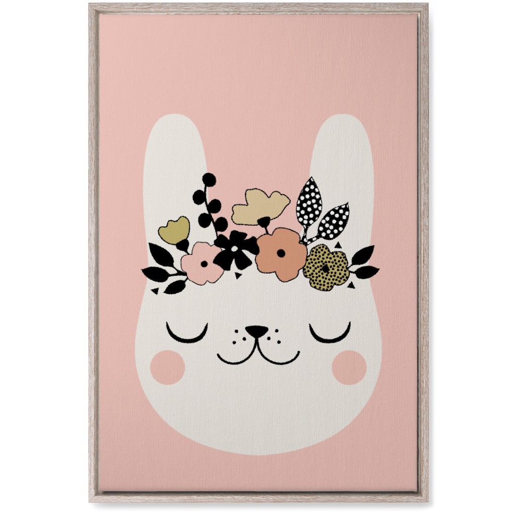 Floral Bunny - Pink Wall Art, Rustic, Single piece, Canvas, 20x30, Pink, Bright Pink
