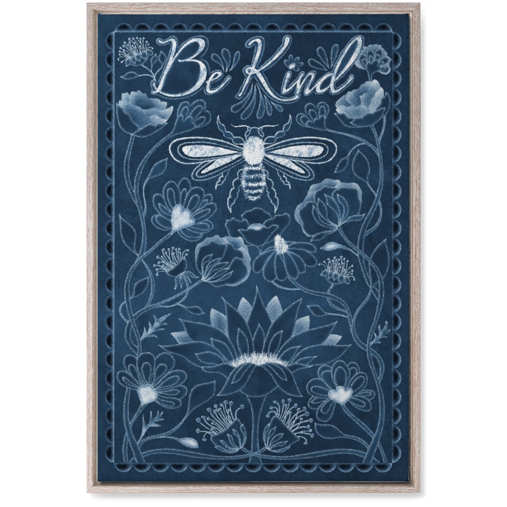 Be Kind Floral Wall Art, Rustic, Single piece, Canvas, 20x30, Blue