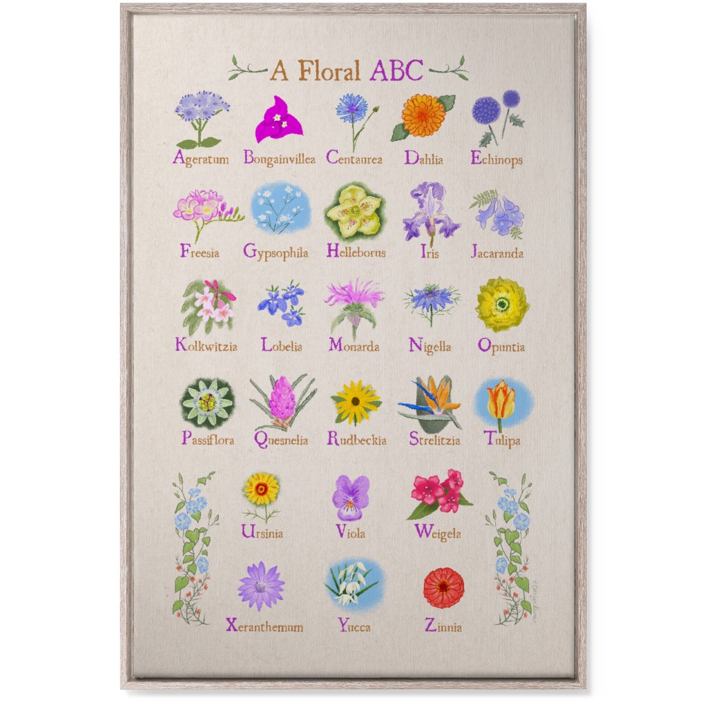 Floral Abcs - Multi on Pink Wall Art, Rustic, Single piece, Canvas, 24x36, Multicolor