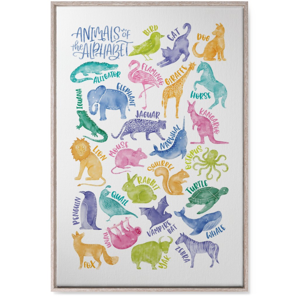 Animal Alphabet Watercolor Zoo Abcs - Multi Wall Art, Rustic, Single piece, Canvas, 24x36, Multicolor