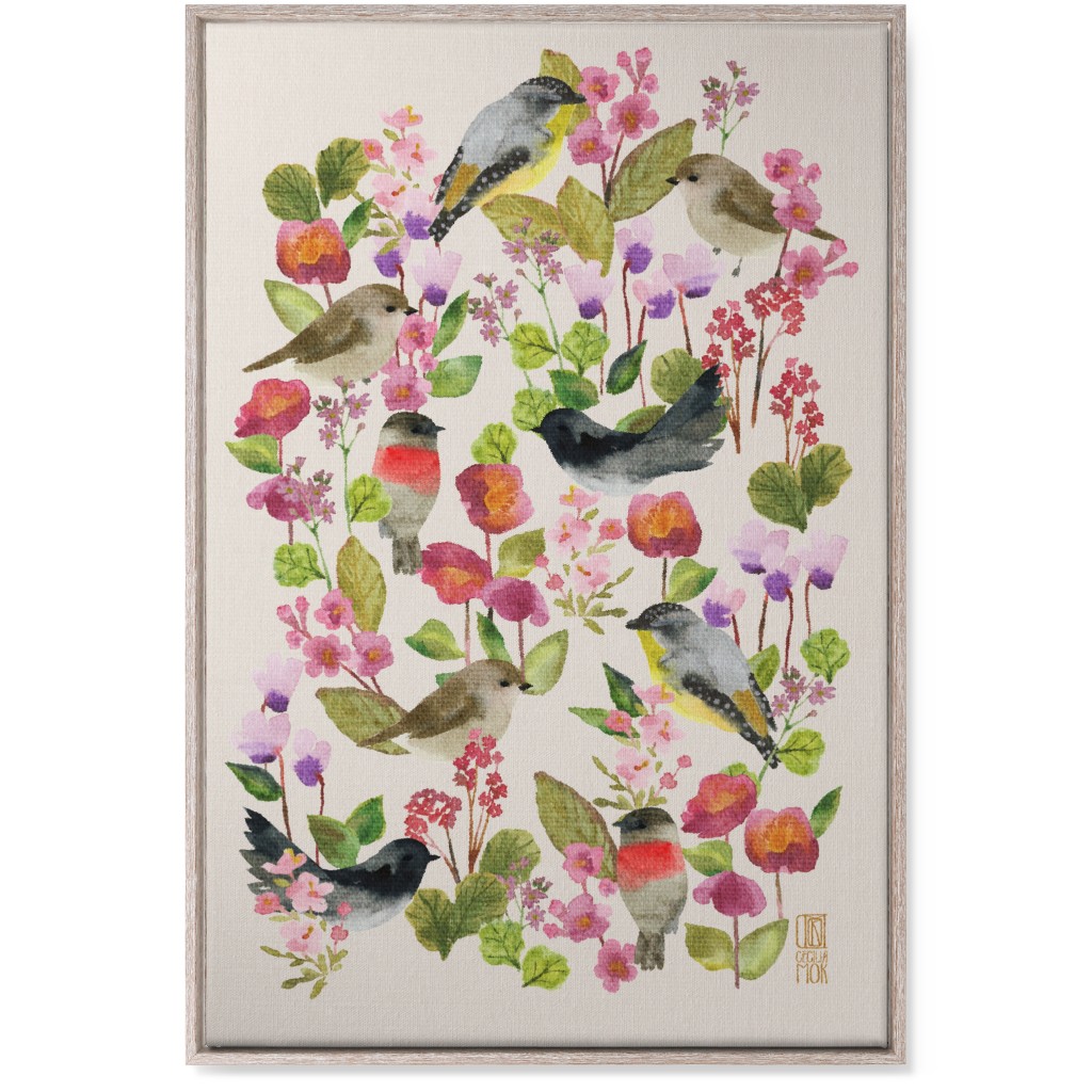 Winter Birds in the Garden Wall Art, Rustic, Single piece, Canvas, 24x36, Multicolor, White