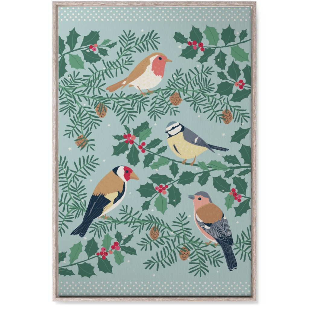 Robin & Friends, Winter Garden Birds - Blue Wall Art, Rustic, Single piece, Canvas, 24x36, Blue, True Blue