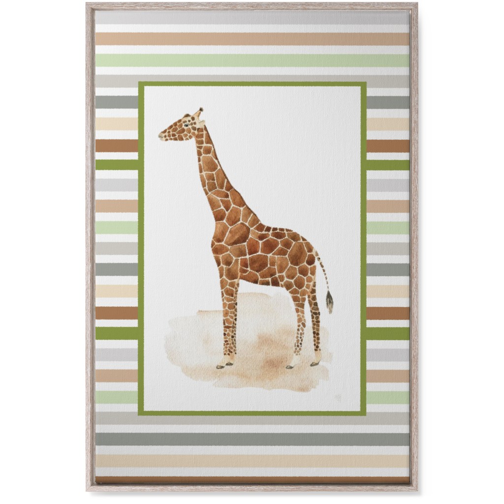 Jungle Safari Animals and Stripes Giraffe Wall Art, Rustic, Single piece, Canvas, 24x36, Multicolor