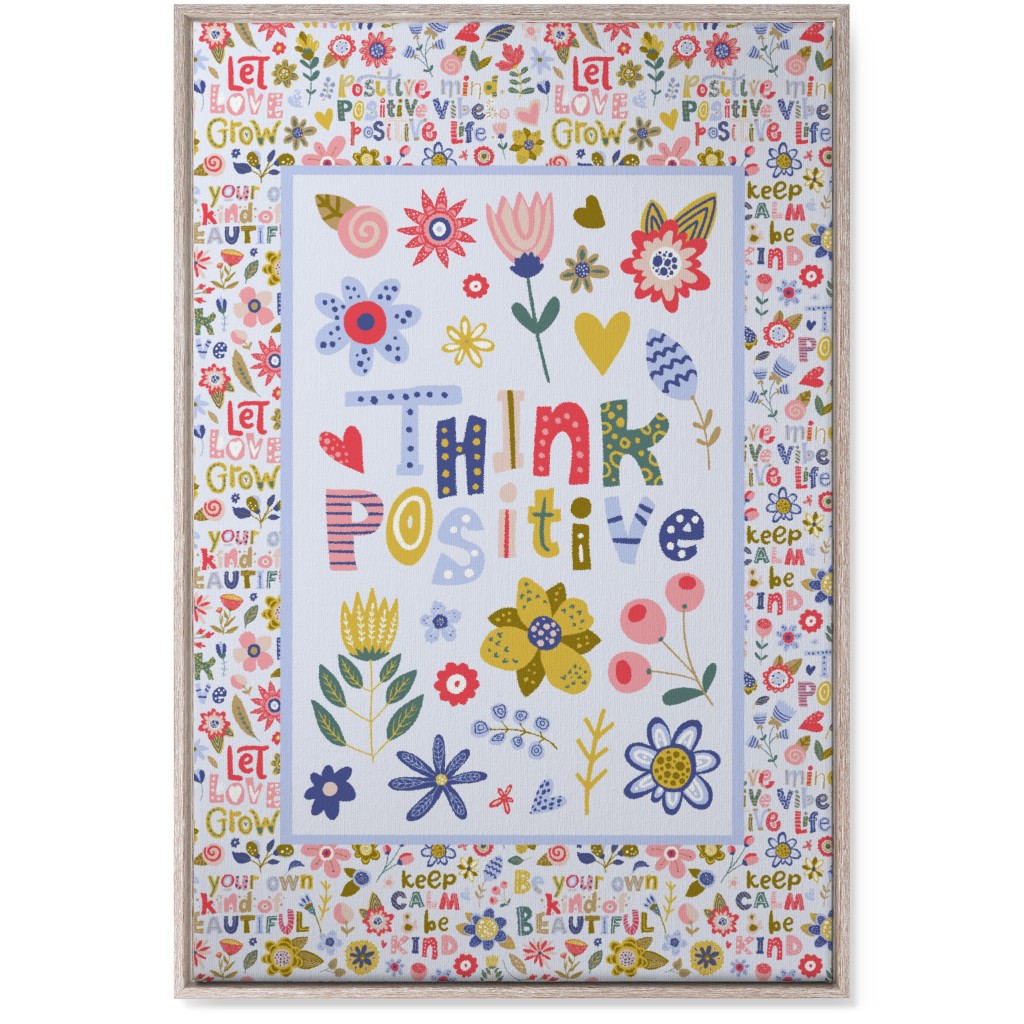 Think Positive Inspirational Floral Wall Art, Rustic, Single piece, Canvas, 24x36, Multicolor
