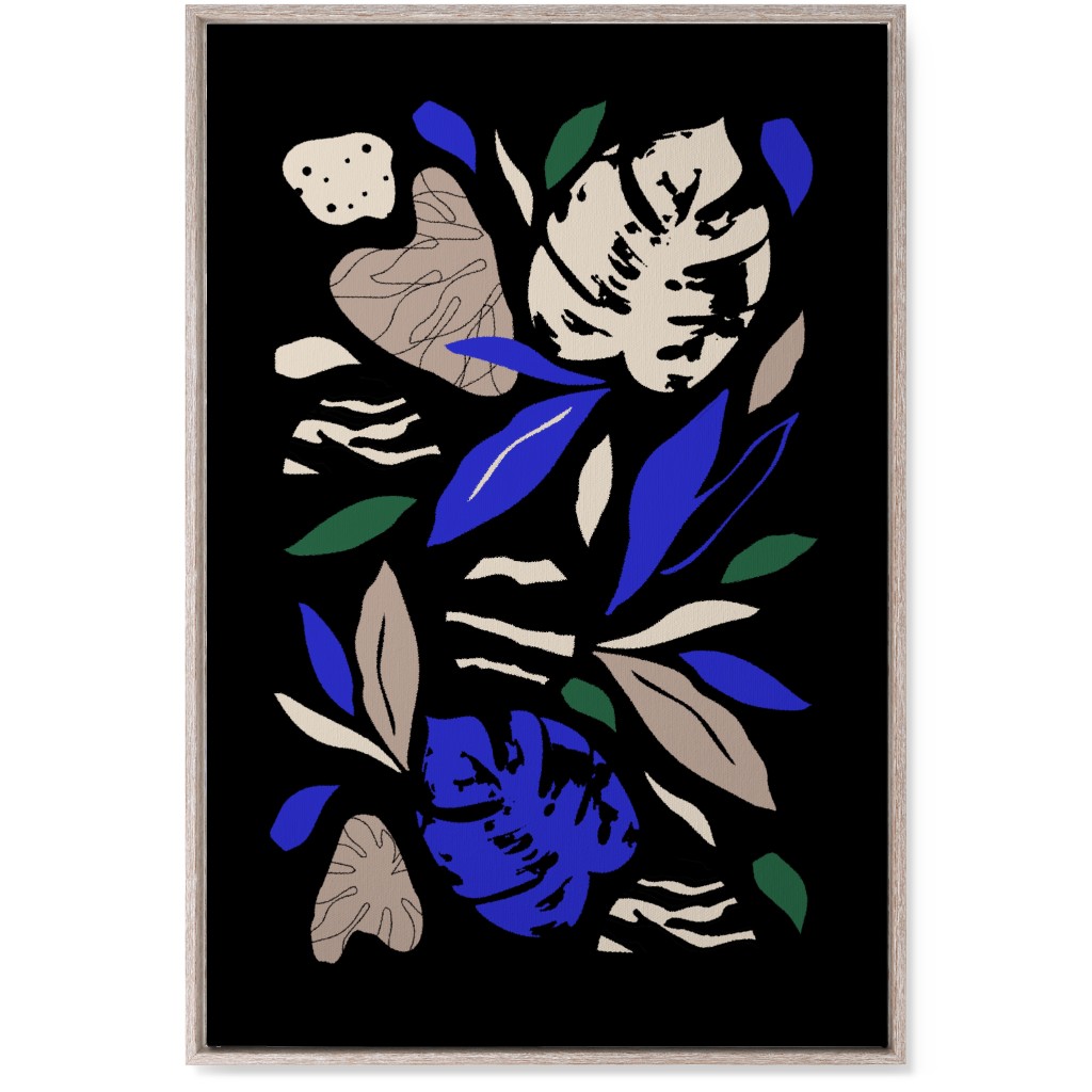 Abstract Leaves - Blue & Tan on Navy Wall Art, Rustic, Single piece, Canvas, 24x36, Blue, True Blue