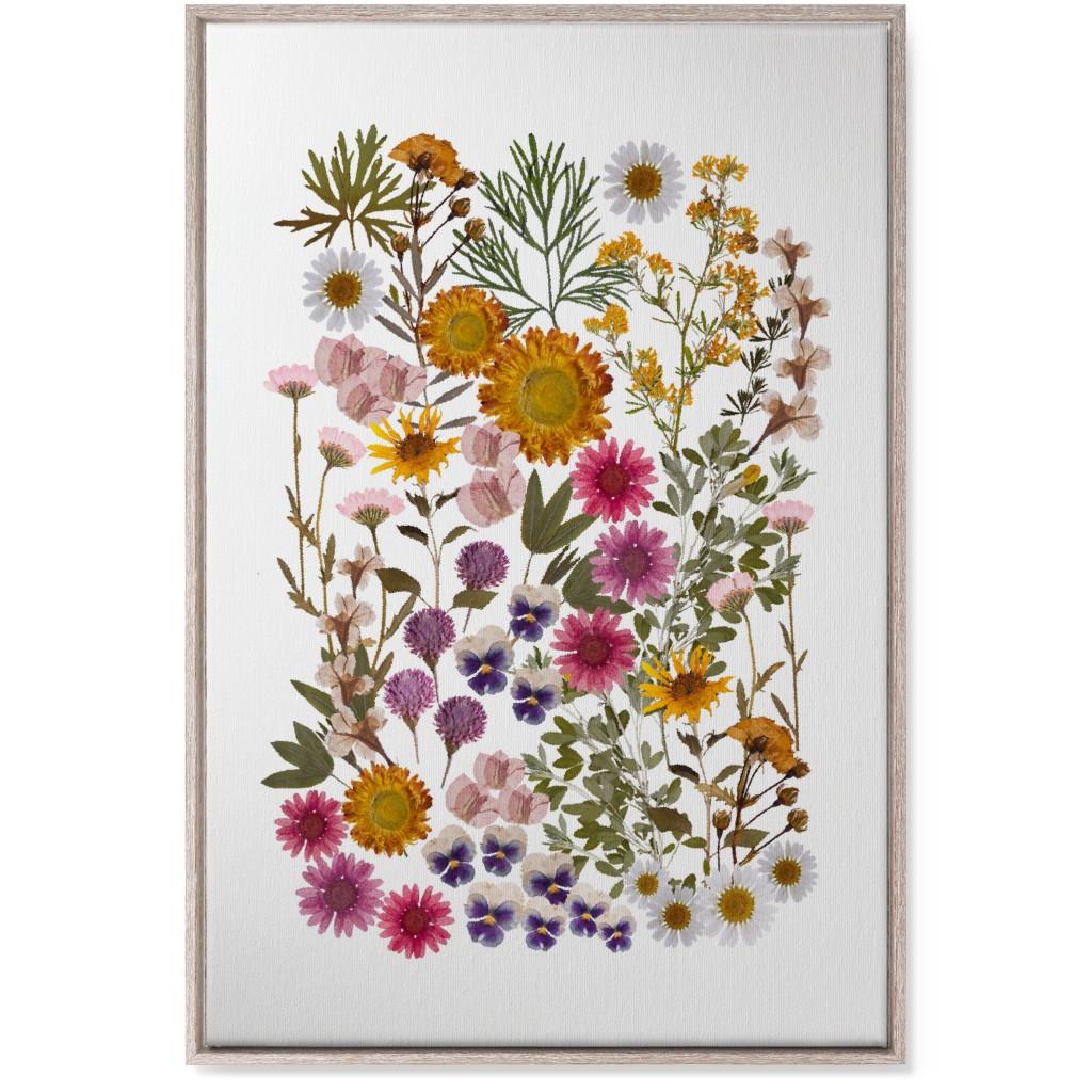 Pressed Flowers on White Wall Art, Rustic, Single piece, Canvas, 24x36, Multicolor