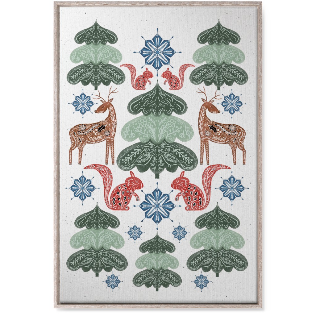 Scandi Woodland Forest & Animals - Green Wall Art, Rustic, Single piece, Canvas, 24x36, Green, Classic Green