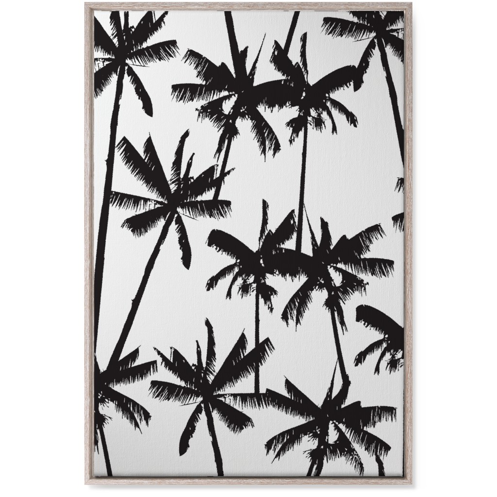 Aloha Palm Tree Silhouette - Black and White Wall Art, Rustic, Single piece, Canvas, 24x36, Black