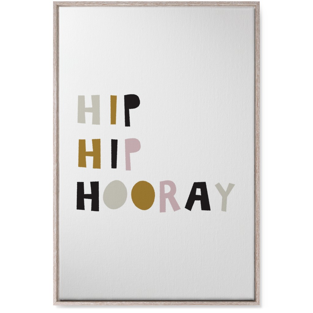 Hip Hip Hooray Typography - Neutral With Pink Wall Art, Rustic, Single piece, Canvas, 24x36, Multicolor