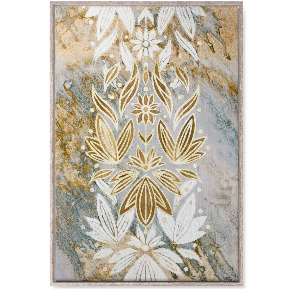 Floral Art Deco Marble Wall Art, Rustic, Single piece, Canvas, 24x36, Yellow