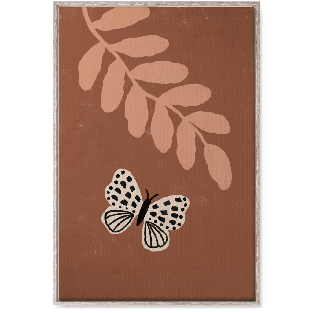 Butterfly and Leaves - Warm Wall Art, Rustic, Single piece, Canvas, 24x36, Brown