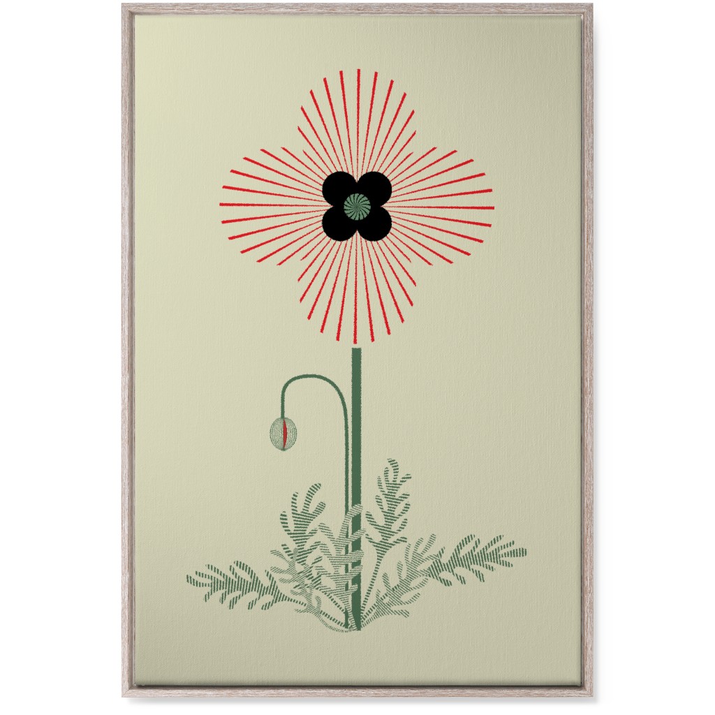 Abstract Poppy Flower - Red on Beige Wall Art, Rustic, Single piece, Canvas, 24x36, Red, Red