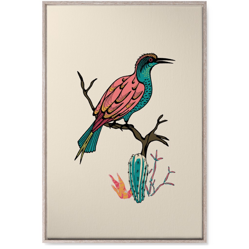 Bird on Branch - Multi Wall Art, Rustic, Single piece, Canvas, 24x36, Beige