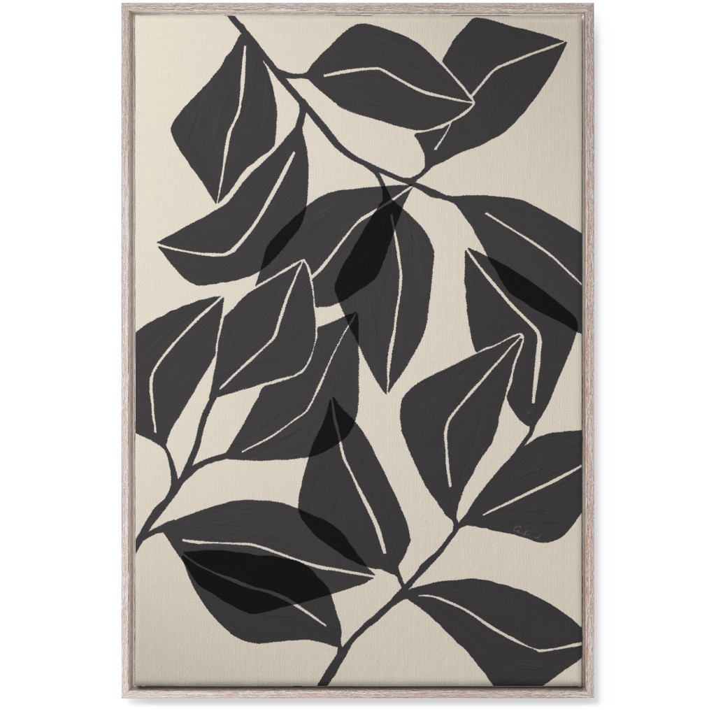 Botanical Ficus Leaves Wall Art, Rustic, Single piece, Canvas, 24x36, Gray, Gray
