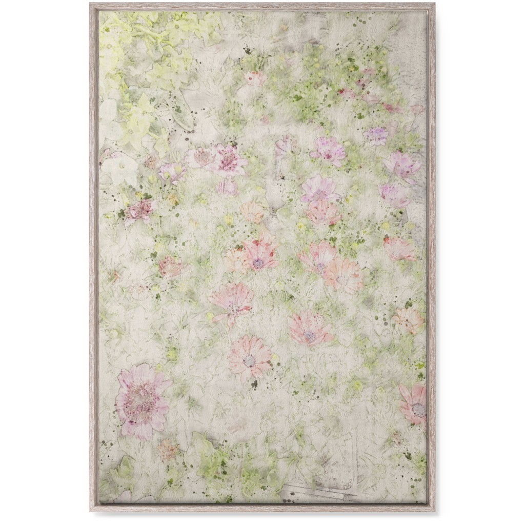 Watercolor Floral - Beige and Pink Wall Art, Rustic, Single piece, Canvas, 24x36, Beige, Pearl