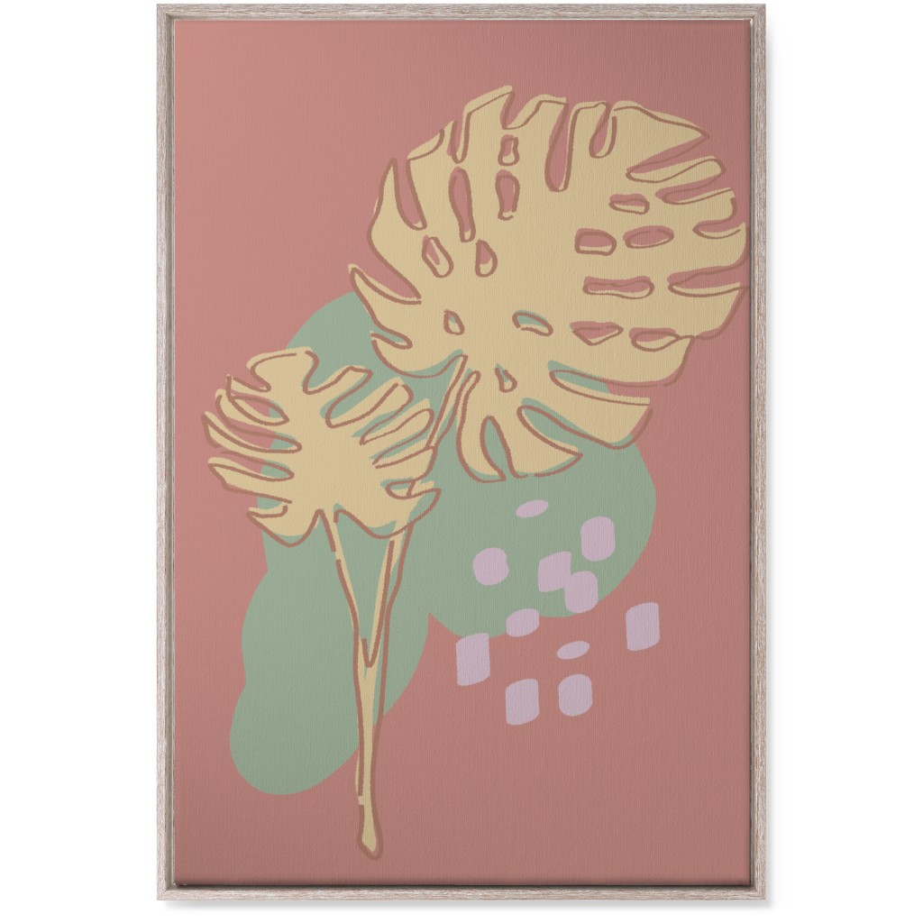 Modern Monstera Leaf - Pink Wall Art, Rustic, Single piece, Canvas, 24x36, Brown