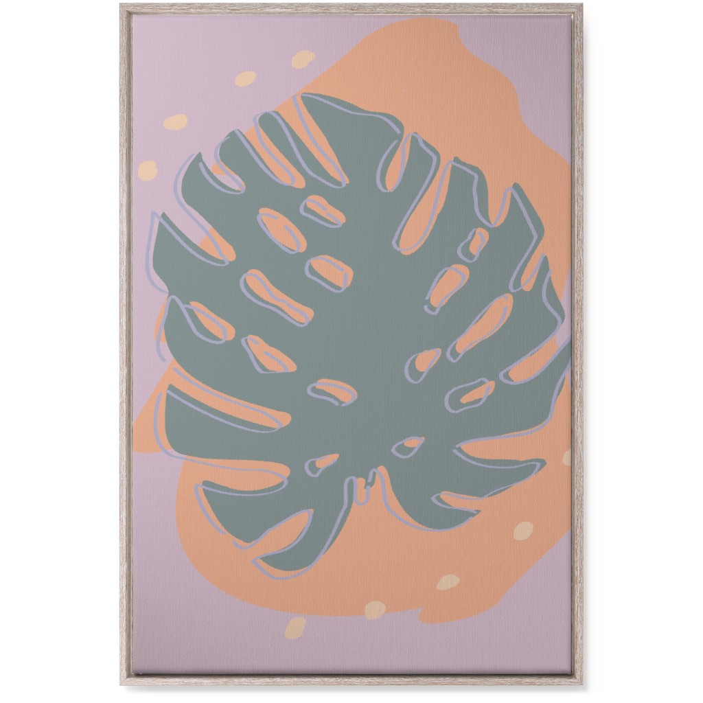 Modern Monstera Leaf - Green and Purple Wall Art, Rustic, Single piece, Canvas, 24x36, Green