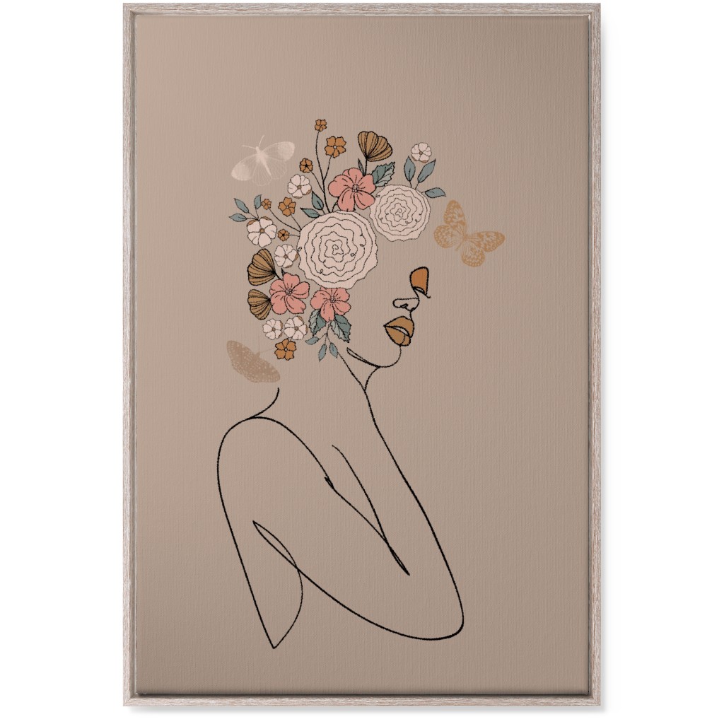 Botanical Feminine Sketch - Neutral Wall Art, Rustic, Single piece, Canvas, 24x36, Beige