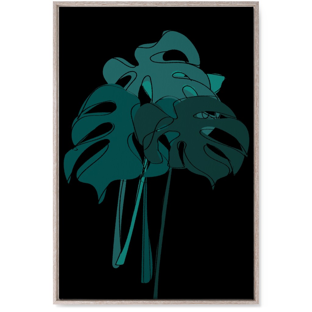 Modern Minimalist Monstera Bouquet - Green and Black Wall Art, Rustic, Single piece, Canvas, 24x36, Green