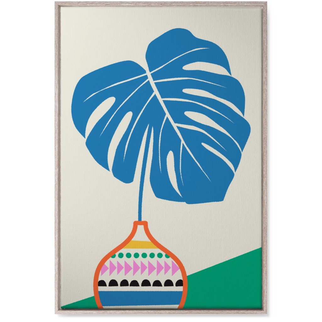 Monstera Leaf in Vase - Multi Wall Art, Rustic, Single piece, Canvas, 24x36, Multicolor