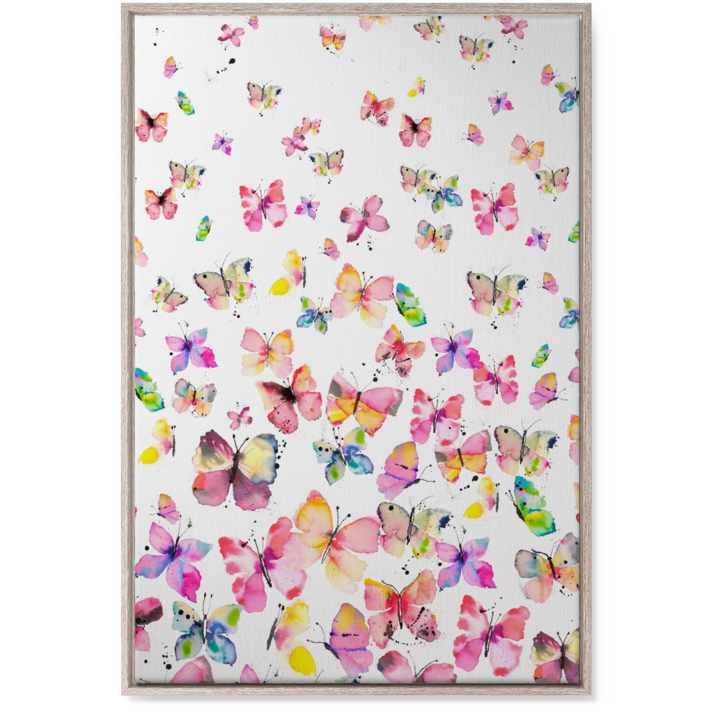 Watercolor Spring Butterflies - Multi Wall Art, Rustic, Single piece, Canvas, 24x36, Multicolor
