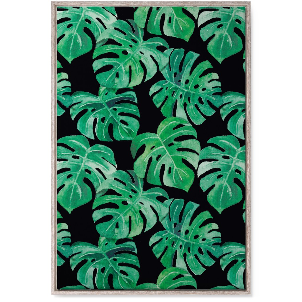 Watercolor Monstera Leaves Wall Art, Rustic, Single piece, Canvas, 24x36, Green, Grass