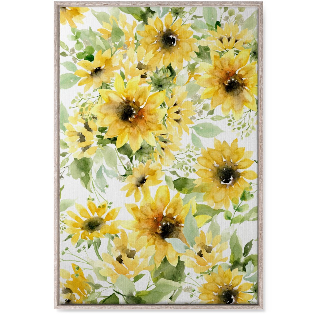Field of Sunflowers Watercolor - Yellow Wall Art, Rustic, Single piece, Canvas, 24x36, Yellow