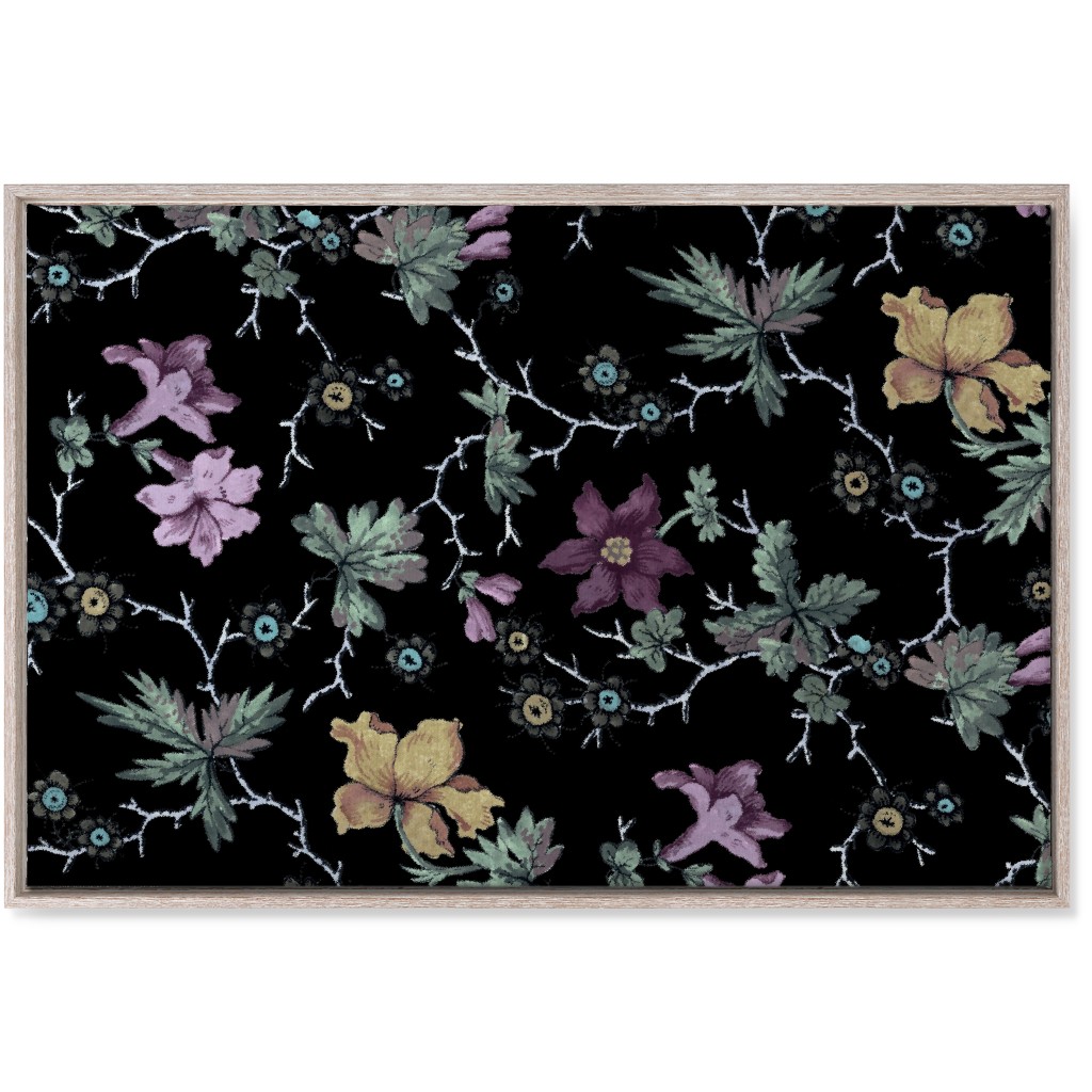 Geneva Floral Watercolor - Multi on Black Wall Art, Rustic, Single piece, Canvas, 24x36, Black