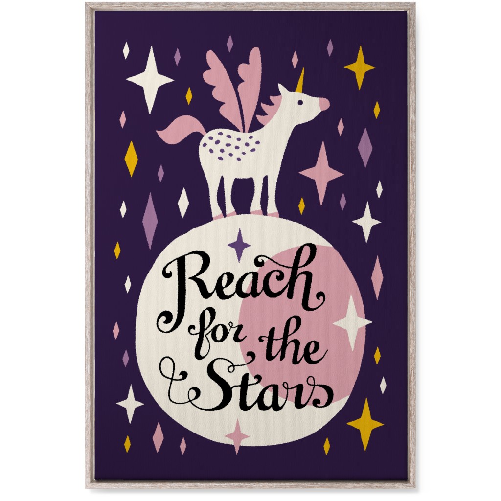 Unicorn Reach for the Stars - Pink & Purple Wall Art, Rustic, Single piece, Canvas, 24x36, Pink