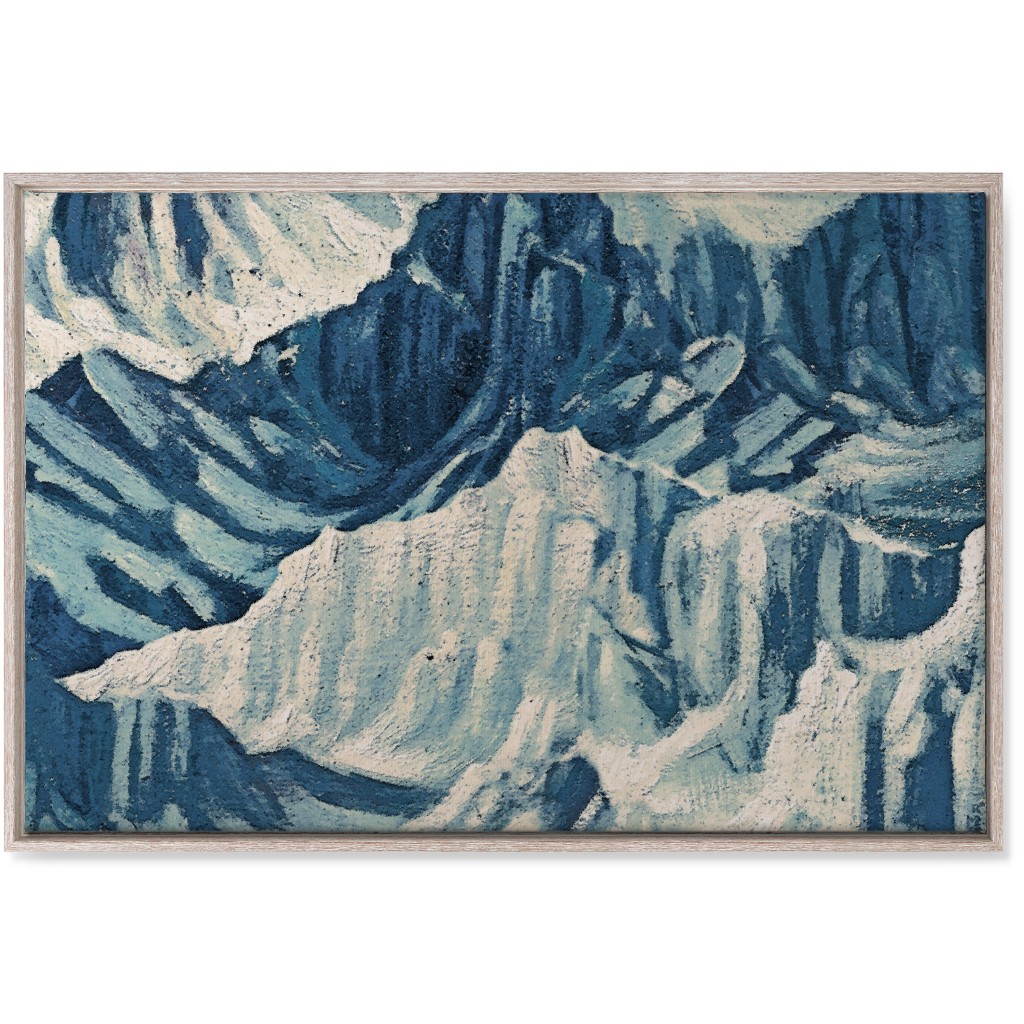 Vintage Snowy Mountains - Blue Wall Art, Rustic, Single piece, Canvas, 24x36, Blue, True Blue