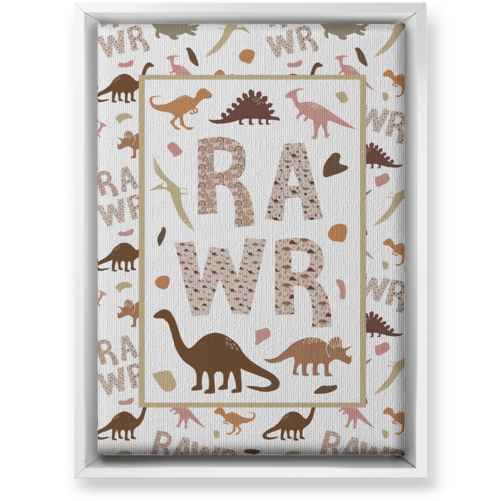 Rawr Dinosaurs - Neutral Wall Art, White, Single piece, Canvas, 10x14, Multicolor