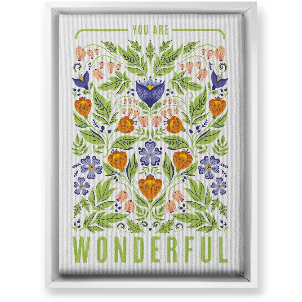You Are Wonderful Floral - Green Wall Art, White, Single piece, Canvas, 10x14, Green