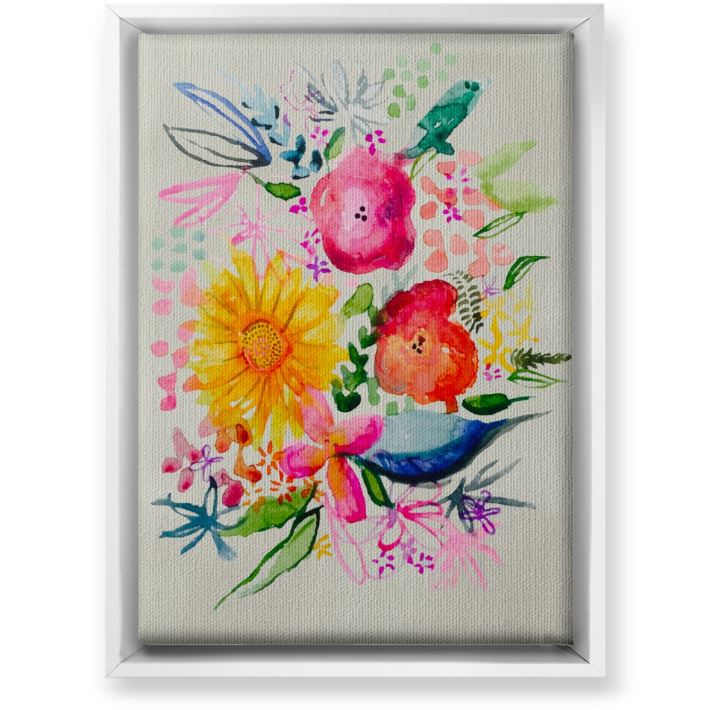 Summer Watercolor Floral Painting - Bright Wall Art, White, Single piece, Canvas, 10x14, Multicolor