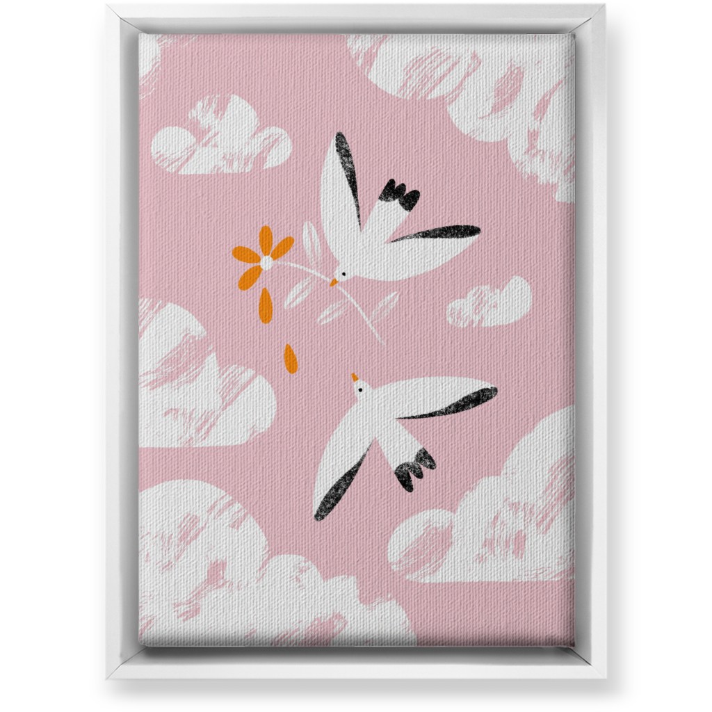 Two Birds in the Pink Sky Wall Art, White, Single piece, Canvas, 10x14, Pink