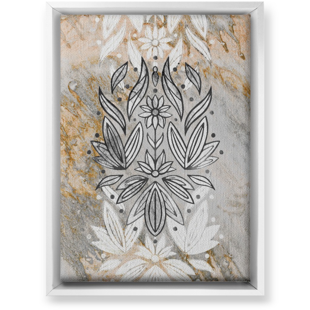 Floral Art Deco Marble Wall Art, White, Single piece, Canvas, 10x14, Gray