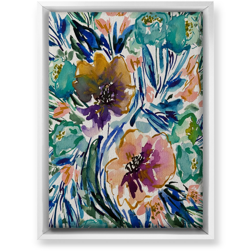 Purple and Blue Florals - Multi Wall Art, White, Single piece, Canvas, 10x14, Multicolor