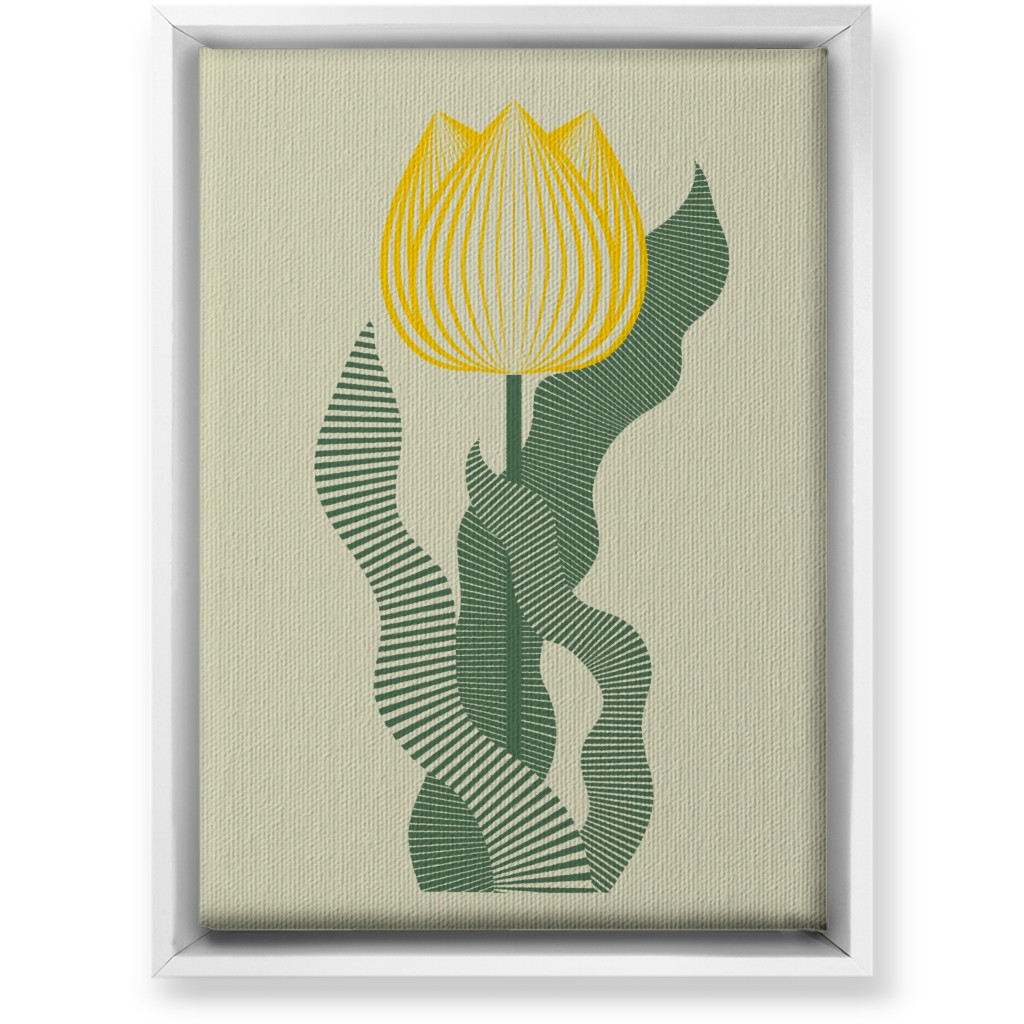Abstract Tulip Flower - Yellow on Beige Wall Art, White, Single piece, Canvas, 10x14, Yellow