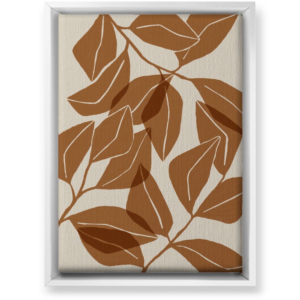 Botanical Ficus Leaves Wall Art, White, Single piece, Canvas, 10x14, Orange