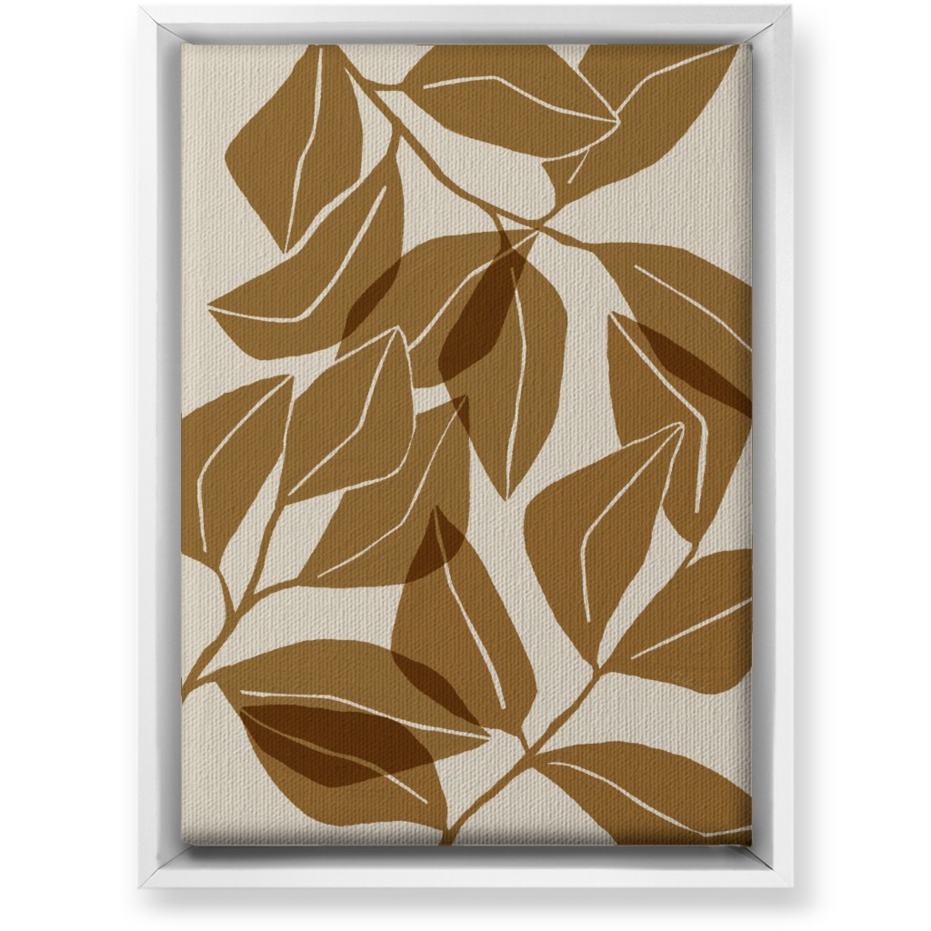 Botanical Ficus Leaves Wall Art, White, Single piece, Canvas, 10x14, Brown