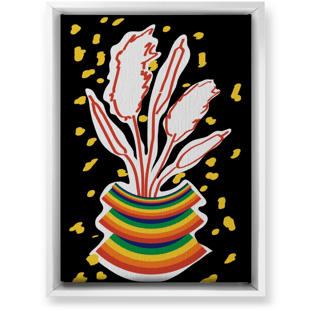 Retro Rainbow Abstract Floral in Vase - Multi on Black Wall Art, White, Single piece, Canvas, 10x14, Multicolor