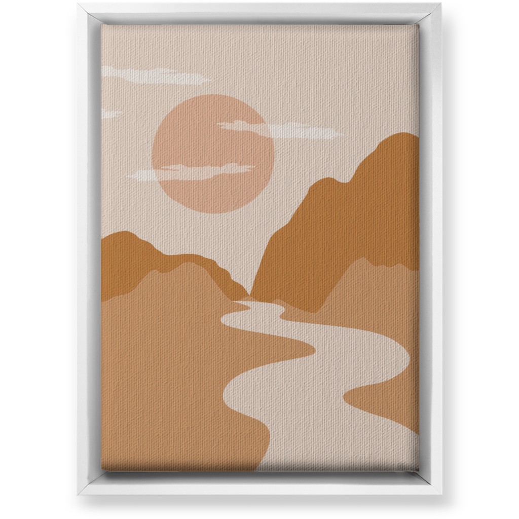 Abstract Mountain River Landscape - Neutral Wall Art, White, Single piece, Canvas, 10x14, Orange