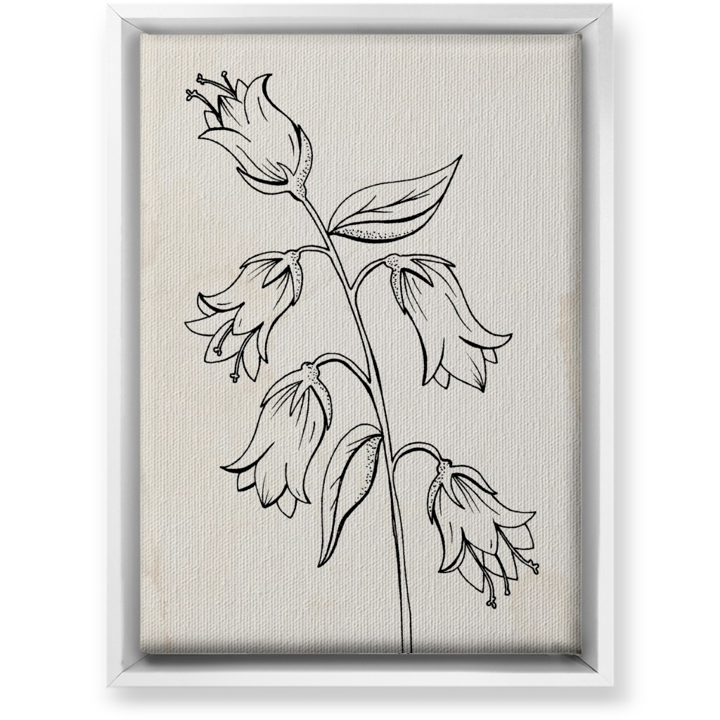 Vintage Bell Flower Sketch - Beige and Black Wall Art, White, Single piece, Canvas, 10x14, Beige