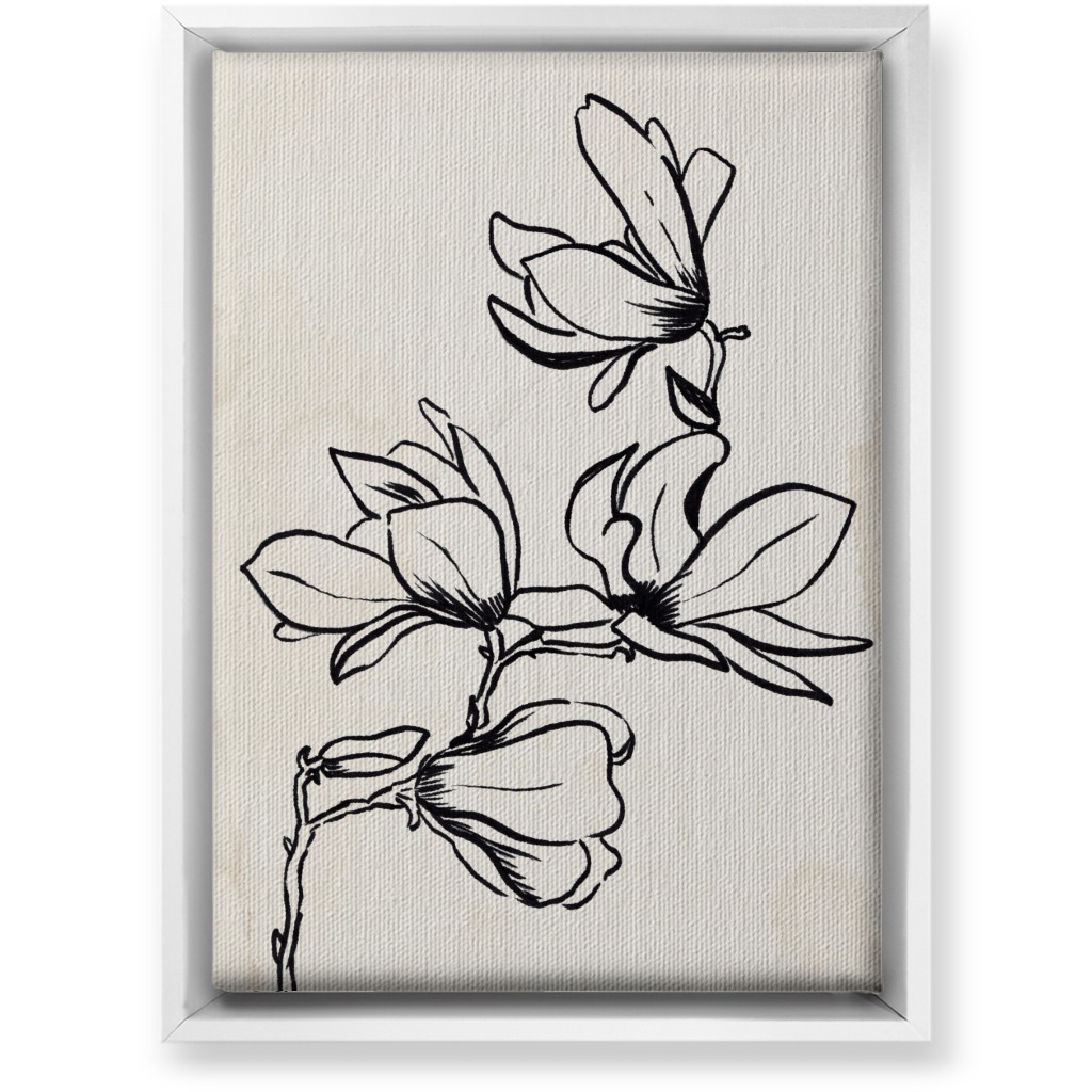 Vintage Magnolia Sketch - Beige and Black Wall Art, White, Single piece, Canvas, 10x14, Beige