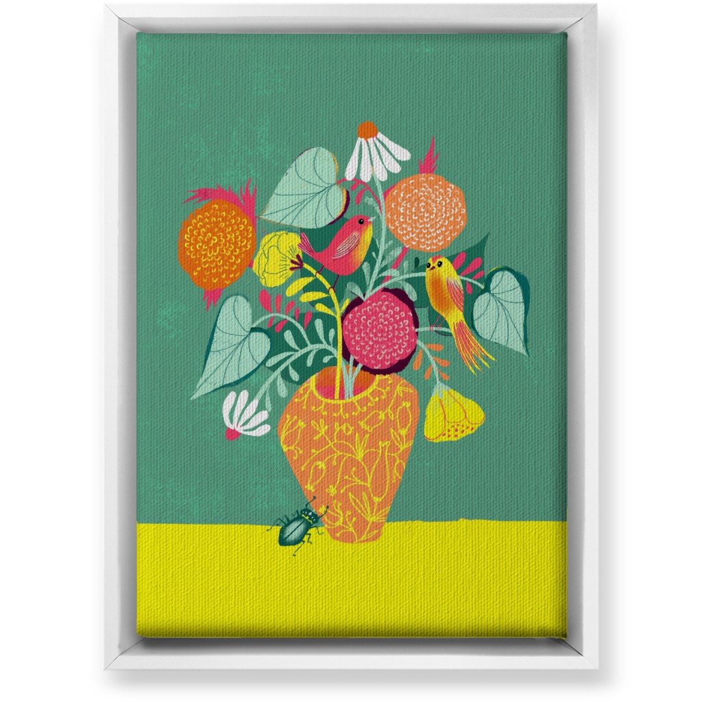 Birds and Bugs Bouquet - Multi Wall Art, White, Single piece, Canvas, 10x14, Green, Classic Green