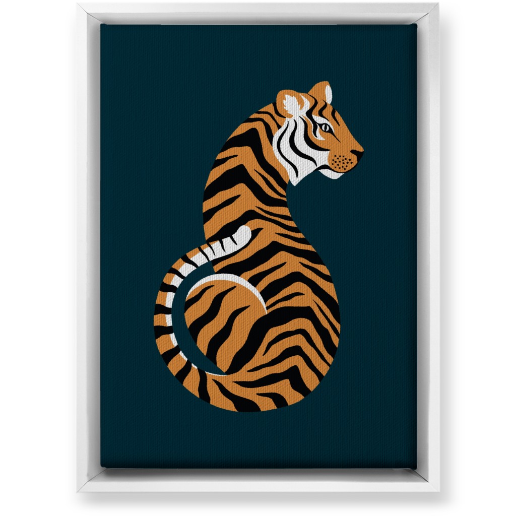 Tiger Illustration - Orange on Black Wall Art, White, Single piece, Canvas, 10x14, Orange