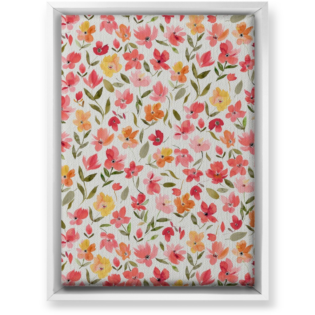 Fresh Flowers Watercolor - Pink and Yellow Wall Art, White, Single piece, Canvas, 10x14, Pink, Bright Pink