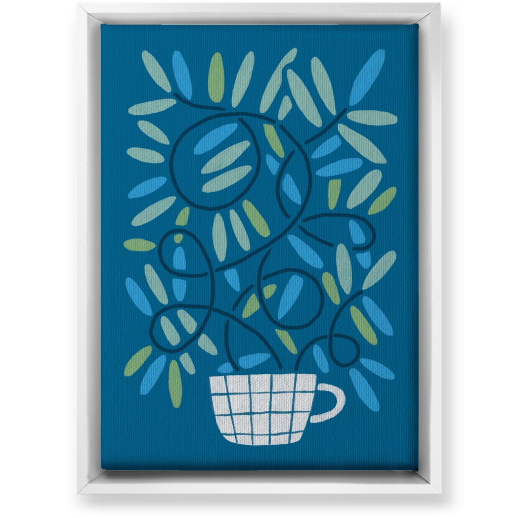 Cup and Plants Wall Art, White, Single piece, Canvas, 10x14, Blue