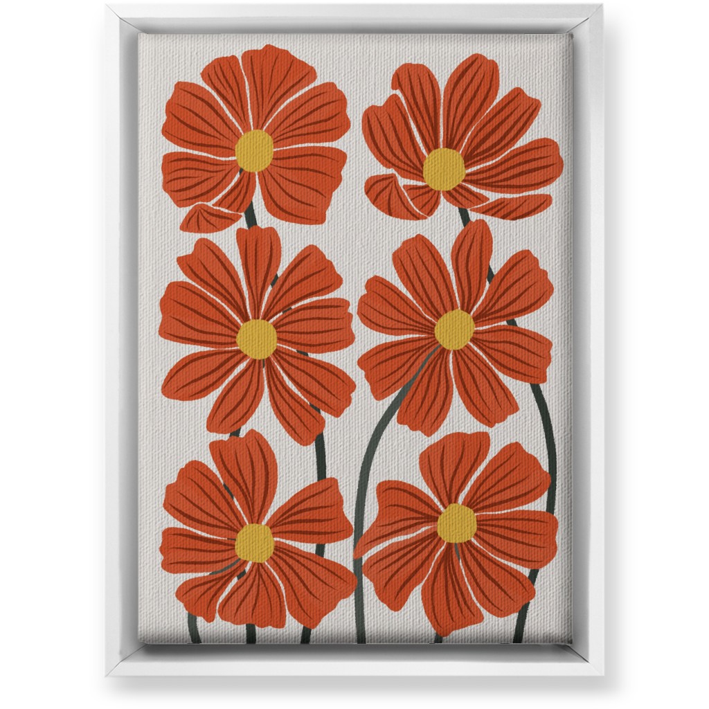 Botanical Cosmos Flowers Wall Art, White, Single piece, Canvas, 10x14, Red