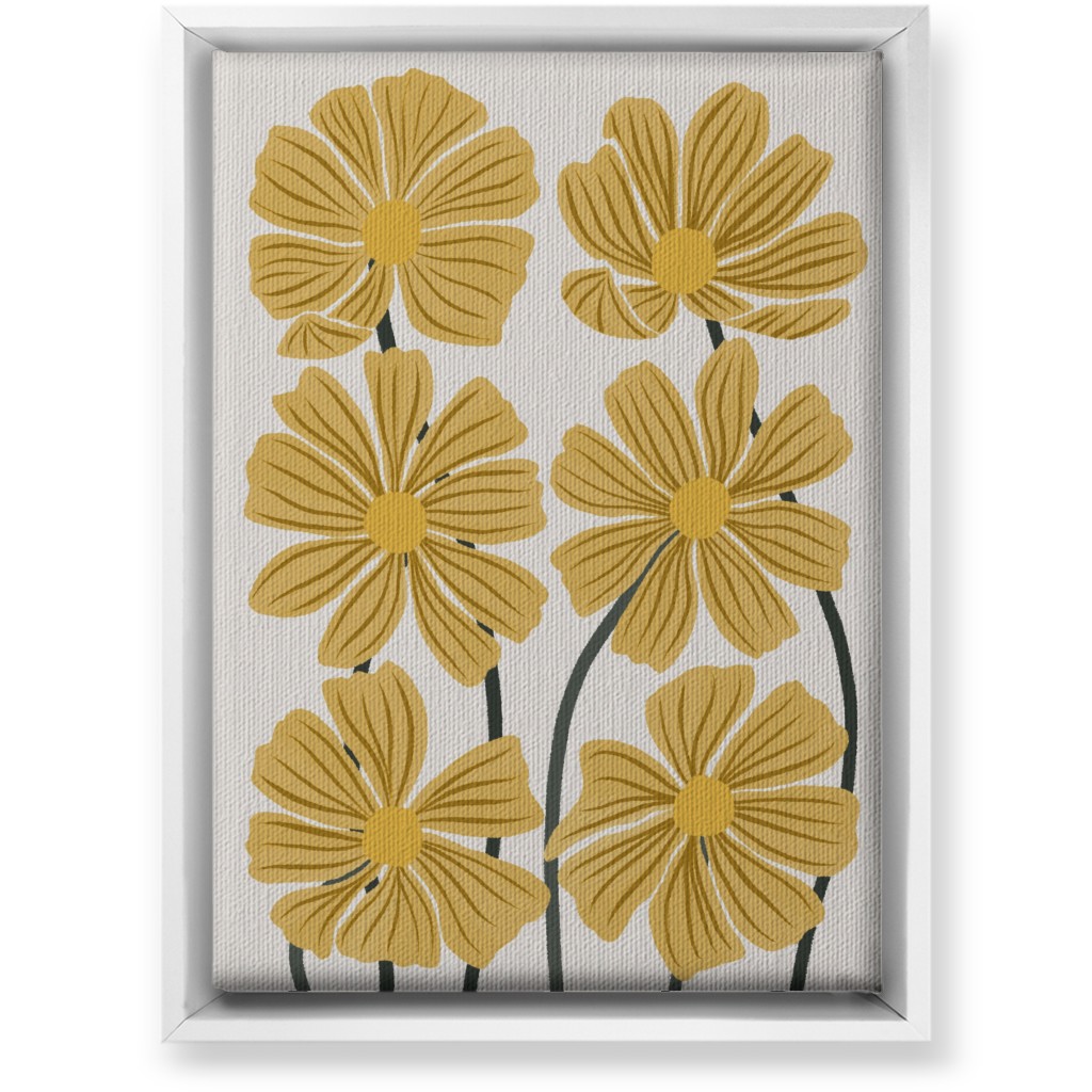 Botanical Cosmos Flowers Wall Art, White, Single piece, Canvas, 10x14, Yellow, Golden
