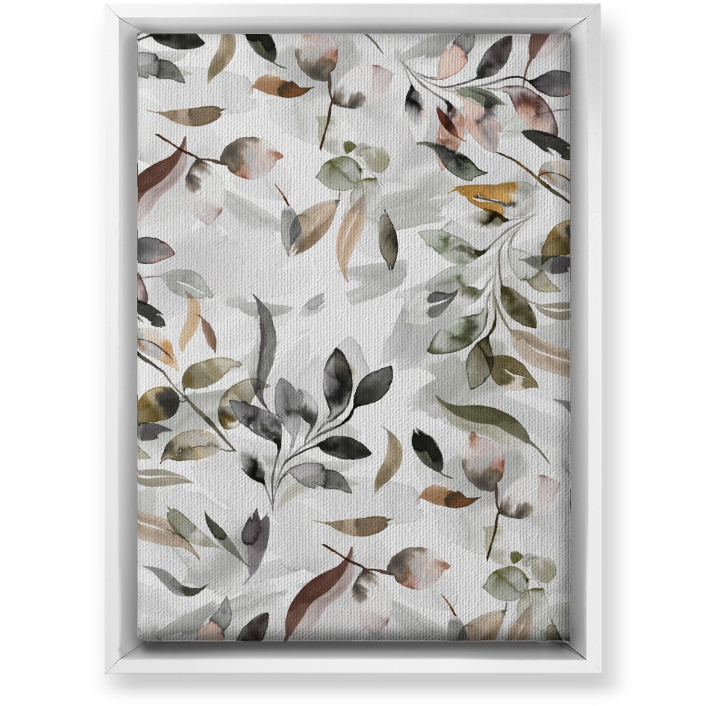 Watercolor Botanical Leaves - Beige Wall Art, White, Single piece, Canvas, 10x14, Beige